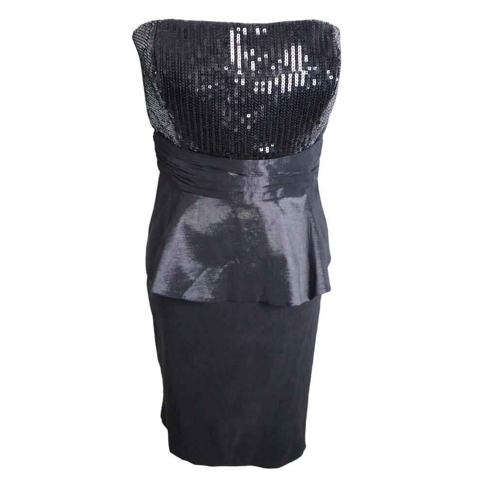 Calvin Klein Black Sequin Peplum Strapless Dress Evening Cocktail Holiday 10